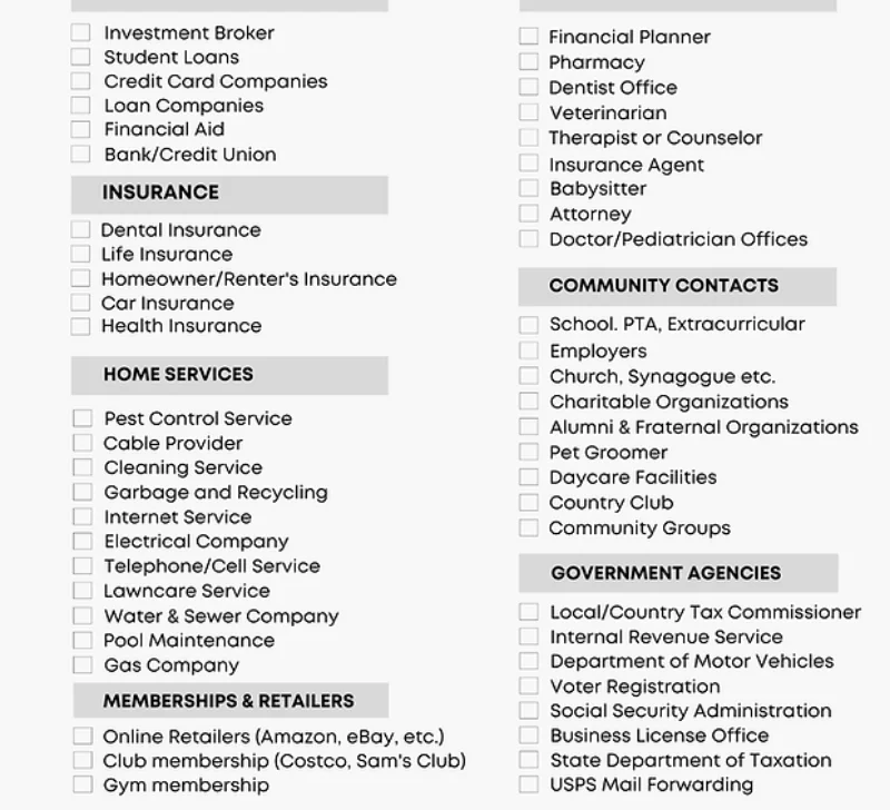 Change of Address Checklist Template